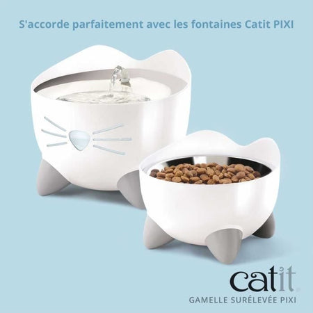 Ciotola per gatti - CATIT - PIXI - 200 ml - Rialzata - Ciotole rimovibili in acciaio inox - Bianco