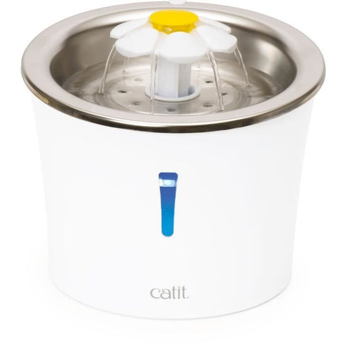 Fontanella per gatti Catit Flower - 3L - Parte superiore in acciaio inossidabile - Con LED - Bianco