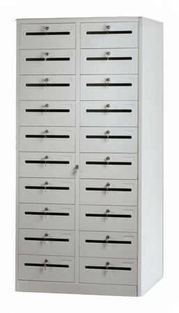 Cartelliera verniciata a 20 cassetti con feritoia per ufficio cm. 90x35x200h