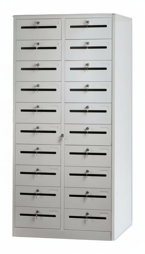 Cartelliera verniciata a 20 cassetti con feritoia per ufficio cm. 90x35x200h