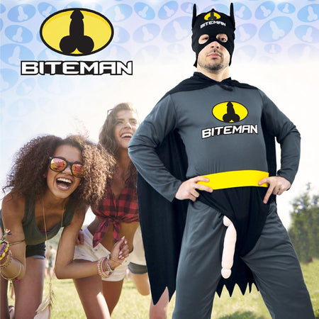 Costume intero da Batman con pisello per la festa hot di addio al celibato nubilato sexy gadget per adulti 18+