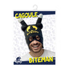 Maschera cappuccio passamontagna nero e giallo da Batman con due piselli morbidi per la festa hot di addio al celibato nubilato sexy gadget per adulti 18+