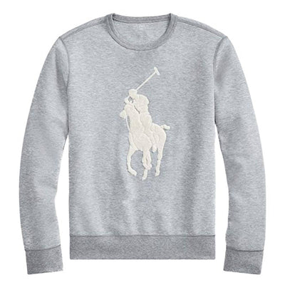 Ralph Lauren Felpa Uomo Senza Cappuccio Grigia Girocollo Big Pony Felpa Grigia Orlo A Costine Big Pony Sweatshirt
