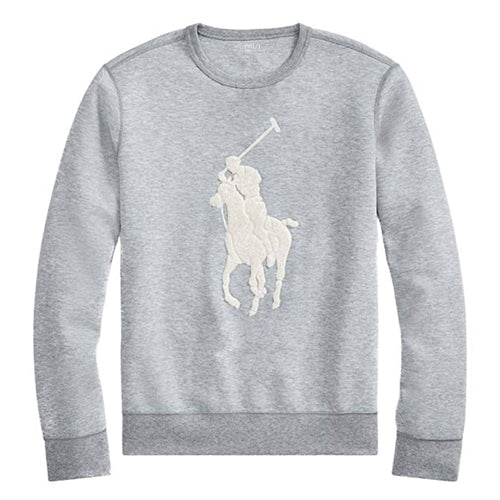 Ralph Lauren Felpa Uomo Senza Cappuccio Grigia Girocollo Big Pony Felpa Grigia Orlo A Costine Big Pony Sweatshirt