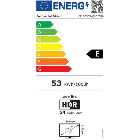 TV LED QLED - CONTINENTAL EDISON - 50 (127 cm) - 3xHDMI - 2xUSB - Nero - CELED50SVQLD25B6