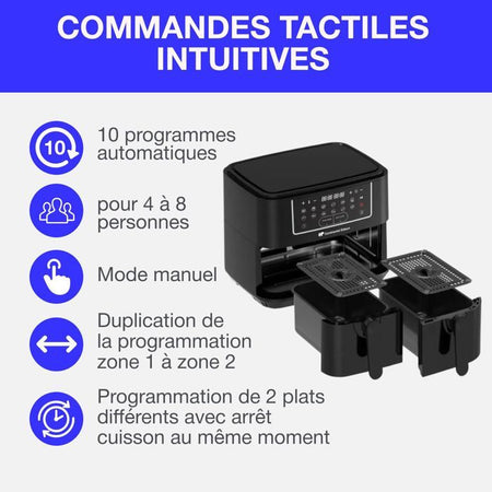 CONTINENTAL EDISON Friggitrice ad aria senza olio - RFRSH24002CB - 9 L - Doppi vassoi - 2400 W - Nero