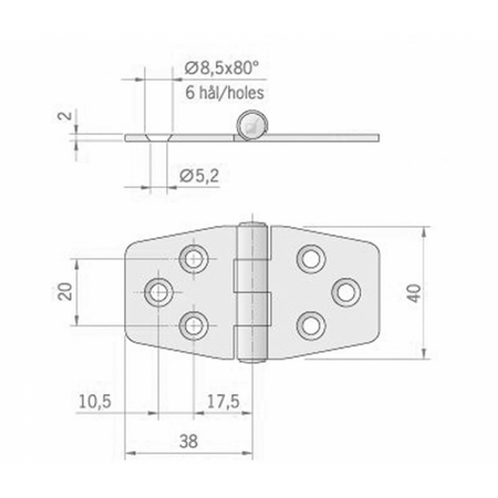 Cerniera Inox Esagonale Rovesciata