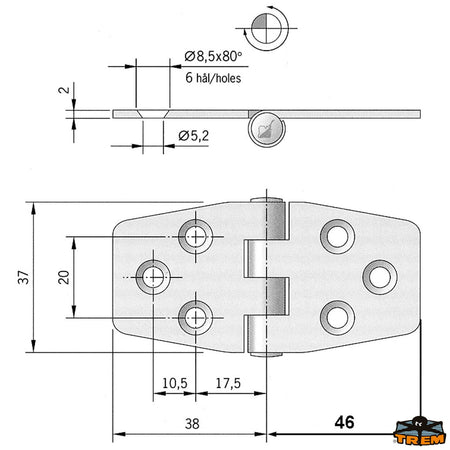 Cerniera Inox Esagonale Mm. 84X37 Spessore Mm. 2