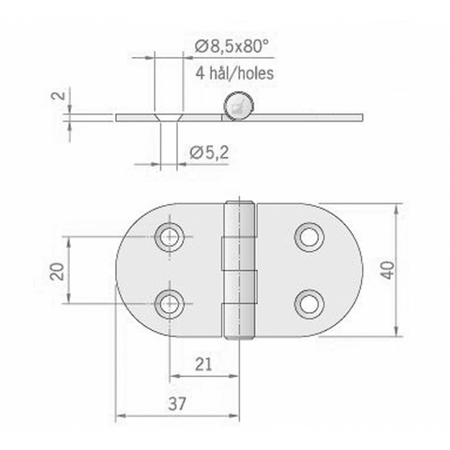 Cerniera Inox Mm.74X40