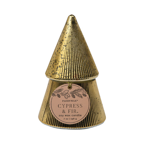 Candela Cypress & Fir 198g Albero Dorato a Strati (Gold Stacked Tree Candle)