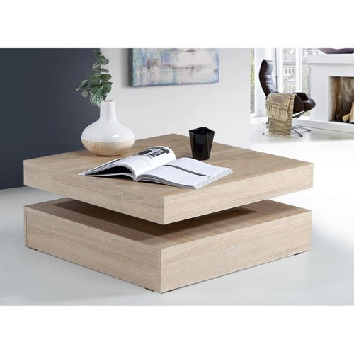 Tavolino con piano girevole - Quadrato - Rovere - 78 x 78 x 36 cm