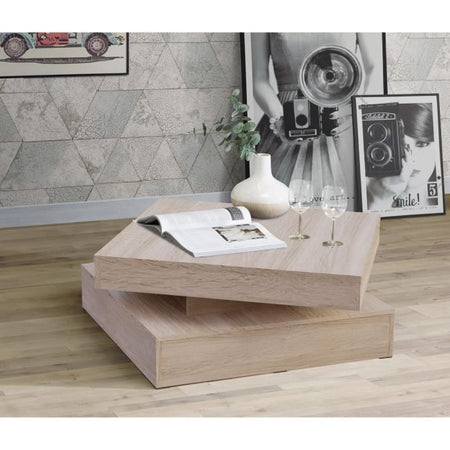 Tavolino con piano girevole - Quadrato - Rovere - 78 x 78 x 36 cm