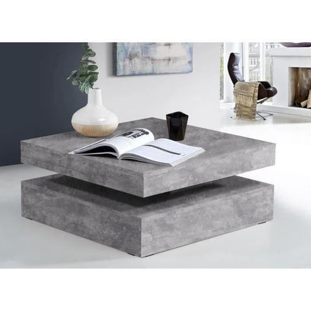 Tavolino quadrato girevole - Truciolare - Decoro cemento grigio chiaro - Classico - L 78 x P 78 x H 35,4 cm - CAFF