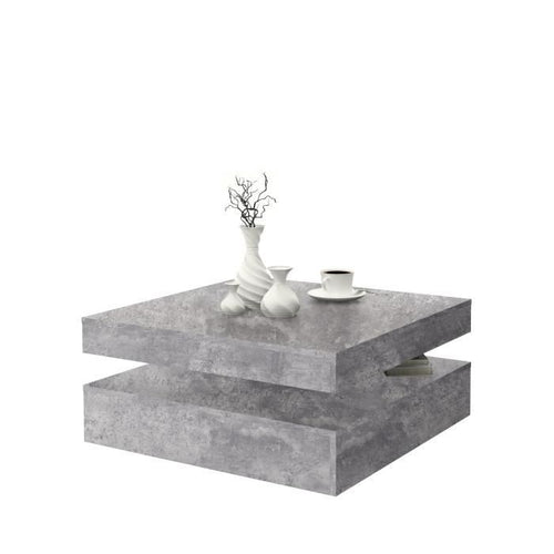 Tavolino quadrato girevole - Truciolare - Decoro cemento grigio chiaro - Classico - L 78 x P 78 x H 35,4 cm - CAFF