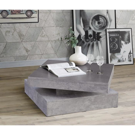 Tavolino quadrato girevole - Truciolare - Decoro cemento grigio chiaro - Classico - L 78 x P 78 x H 35,4 cm - CAFF