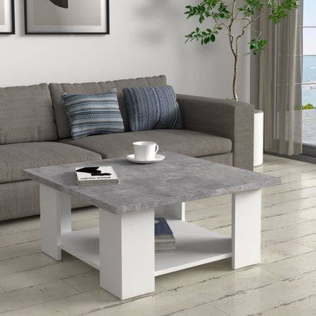 Tavolino PILVI - Cemento bianco e grigio chiaro - L 67 x P 67 x H 31 cm