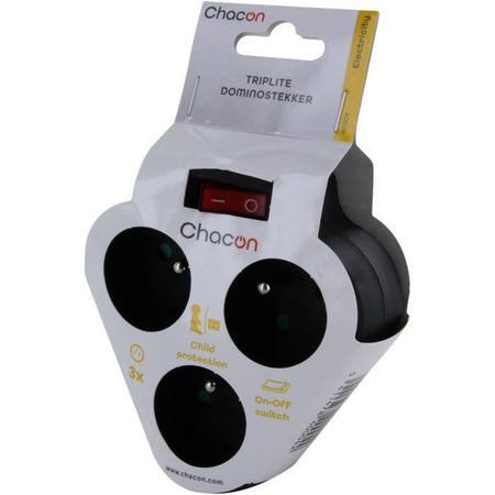 Domino 3x16A - CHACON - Triangolo con interruttore - Nero