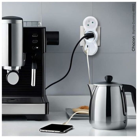 Lotto 2 domino CHACON - 47002 - 2x16A con USB-A +USB-C - Bianco (FR)