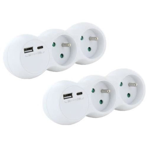 Lotto 2 domino CHACON - 47002 - 2x16A con USB-A +USB-C - Bianco (FR)