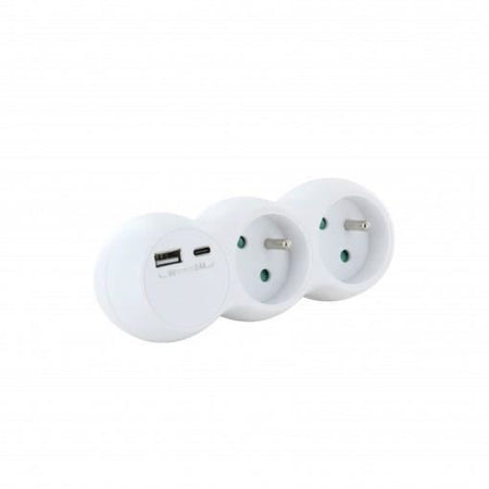 Lotto 2 domino CHACON - 47002 - 2x16A con USB-A +USB-C - Bianco (FR)