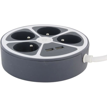 Chacon Multiprise Bureau 16A.250V-Max 3680W 4x16A+2USBA Cavo 1,5 m- grigio-likerrupter