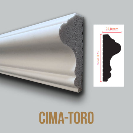 Profilo TORO - CIMA per boiserie in Polimeri Bianco RAL 9016 verniciabile 57X25mm (Prezzo al metro)