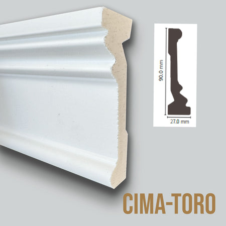 Profilo TORO - CIMA per boiserie in Polimeri Bianco RAL 9016 verniciabile 90X27mm (Prezzo al metro)