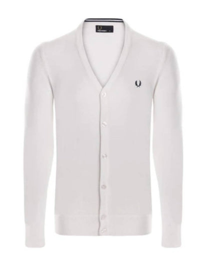 Fred Perry Cardigan Uomo Tinta Unita 100% Cotone Maniche Lunghe Maglione Pullover con Bottoni Logo Ricamato Collo A Scialle