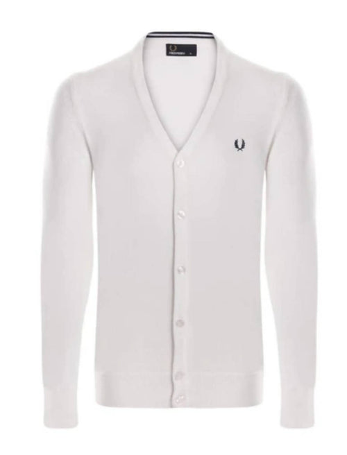 Fred Perry Cardigan Uomo Tinta Unita 100% Cotone Maniche Lunghe Maglione Pullover con Bottoni Logo Ricamato Collo A Scialle