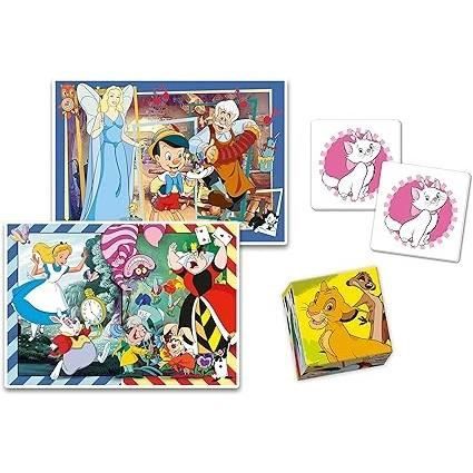Clementoni - Edukit - Disney - Scatola didattica 4 in 1 - 2 puzzle, 1 promemoria, 1 set da 6 cubi - Made in Italy - Dai 4 anni in su