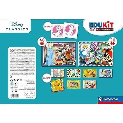 Clementoni - Edukit - Disney - Scatola didattica 4 in 1 - 2 puzzle, 1 promemoria, 1 set da 6 cubi - Made in Italy - Dai 4 anni in su