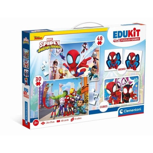 Clementoni - Edukit - Cofanetto Spidey 4 in 1 - Un puzzle da 30 e 48 pezzi, un promemoria e sei cubi - Dai 4 anni in su