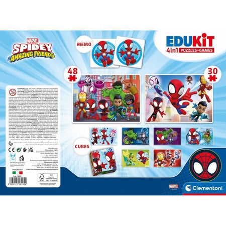 Clementoni - Edukit - Cofanetto Spidey 4 in 1 - Un puzzle da 30 e 48 pezzi, un promemoria e sei cubi - Dai 4 anni in su