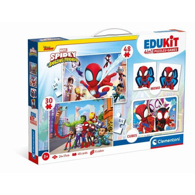 Clementoni - Edukit - Cofanetto Spidey 4 in 1 - Un puzzle da 30 e 48 pezzi, un promemoria e sei cubi - Dai 4 anni in su