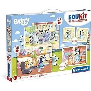 Clementoni - Edukit - Bluey - Scatola didattica 4 in 1 - 2 puzzle, 1 promemoria, 1 set da 6 cubi - Made in Italy - Dai 4 anni in su