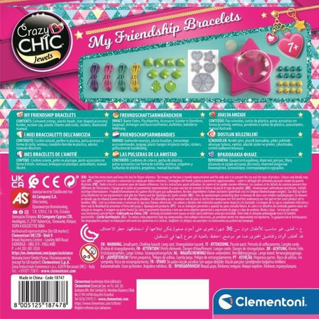 Clementoni Crazy Chic - Scatola per creazione braccialetti dell'amicizia - Perline e fili - Dai 7 anni in su