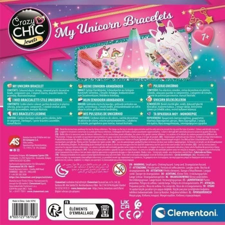Clementoni - Crazy Chic - Scatola creativa Unicorno - Crea i tuoi braccialetti di perline colorate con ciondoli e pompon - Dai 7 anni in su