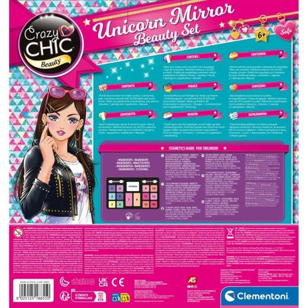 CLEMENTONI - Specchio per il trucco Unicorno - Anello luminoso - Trucco e accessori per capelli e unghie - Dai 7 anni in su