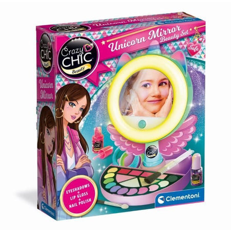 CLEMENTONI - Specchio per il trucco Unicorno - Anello luminoso - Trucco e accessori per capelli e unghie - Dai 7 anni in su