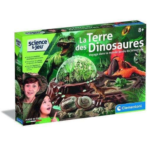 Clementoni - Scienza e gioco - Il mondo dei dinosauri - Terrario da creare + 3 figurine di dinosauri - Made in Italy
