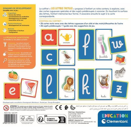 Montessori - Clementoni - Lettere tattili - Gioco educativo per imparare l'alfabeto - 26 cartoncini con lettere grezze - Da 3 anni in su