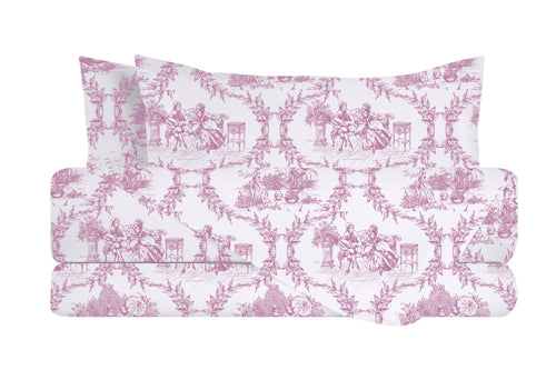 Completo letto lenzuola federe stampa digitale 100% cotone, made in italy TOILE DE JOUY BORGOGNA