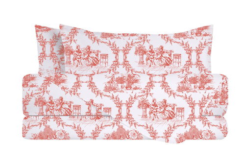 Completo letto lenzuola federe stampa digitale 100% cotone, made in italy TOILE DE JOUY MALDIVE