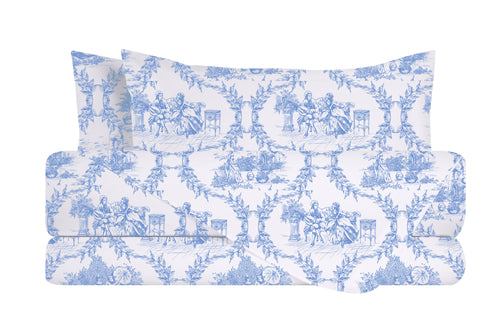Completo letto lenzuola federe stampa digitale 100% cotone, made in italy TOILE DE JOUY OLIMPIA