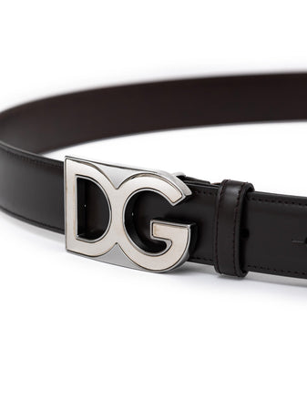 Dolce &amp; Gabbana Cintura in Pelle Marrone con Logo DG da uomo