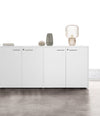 Scrivanie multipostazione moderne con cassettiere metalliche, sedie operatore e mobili archiviazione in melaminico
