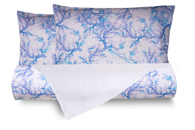 Set Copripiumino federe bifaccia Doubleface parure Copripiumino Stampa Digitale Cotone Made in Italy CORALLI ACQUERELLO/BIANCO