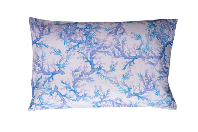 Set Copripiumino federe bifaccia Doubleface parure Copripiumino Stampa Digitale 100% Cotone Made in Italy CORALLI ACQUERELLO BLUETTE