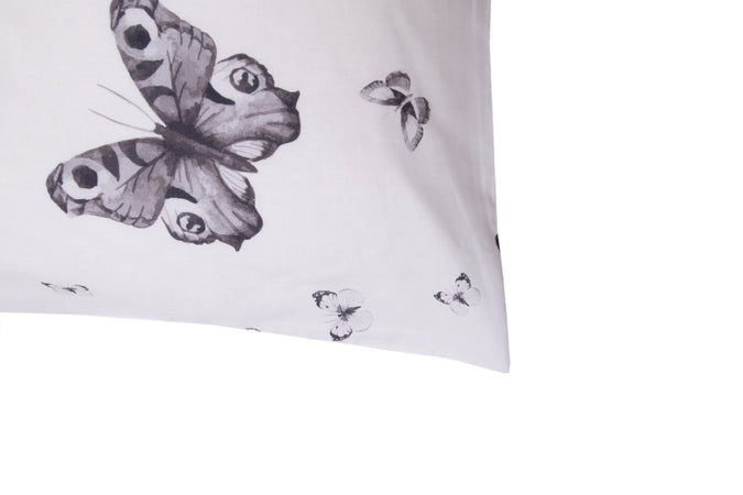Completo letto lenzuola double face stampa digitale in cotone made in italy FARFALLE BIANCO-NERO/BIANCO