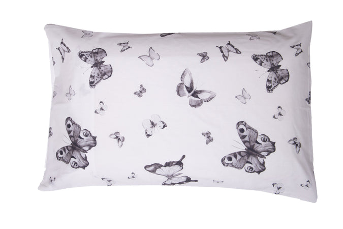 Completo letto lenzuola double face stampa digitale in cotone made in italy FARFALLE BIANCO-NERO/BIANCO